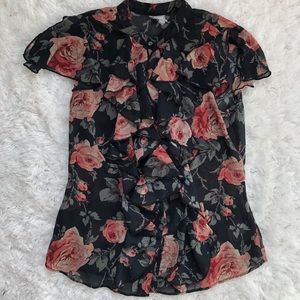 Floral Ruffle Silky Shirt